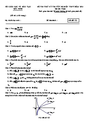 Đề thi thử Tốt nghiệp THPT môn Toán - Mã đề 123 - Năm học 2020-2021 - Sở giáo dục và đào tạo Bắc Ninh (Có đáp án)